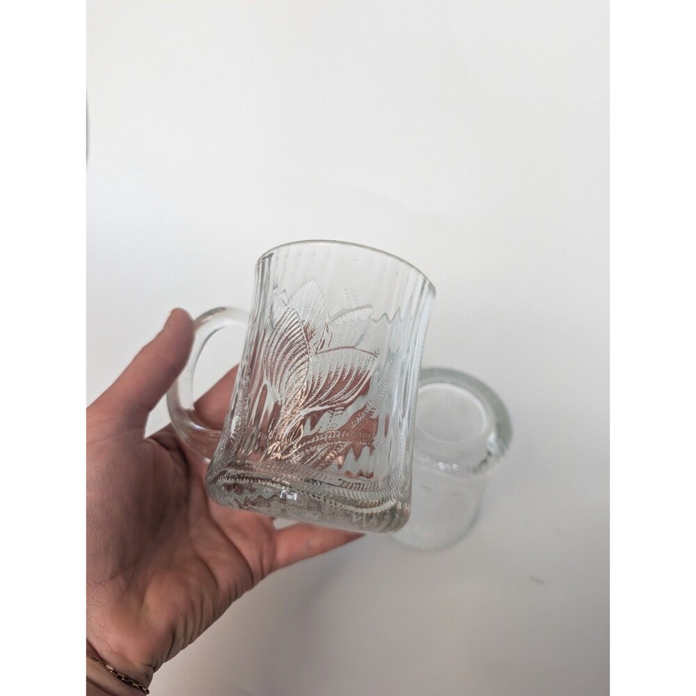 Vintage Arcoroc Canterbury Crocus France Glass Coffee Mugs 8oz Set of 2